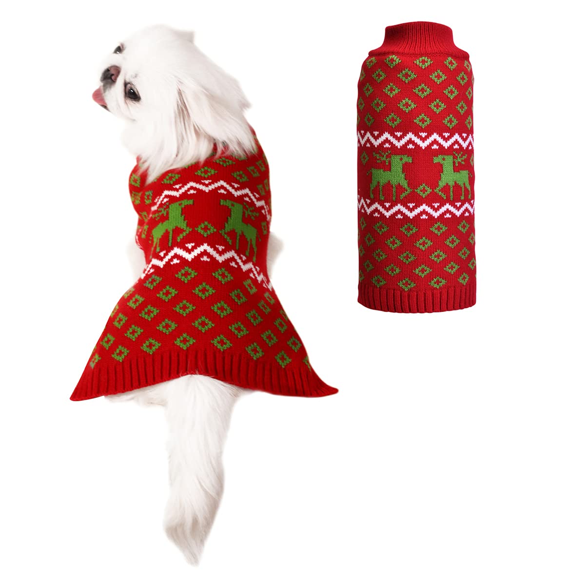 Suéter de perro de Navidad con lindo patrón de ciervos suave invierno cálido ropa de punto ropa para mascotas suéter feo fiesta en Navidad para perros grandes (XXL, rojo)