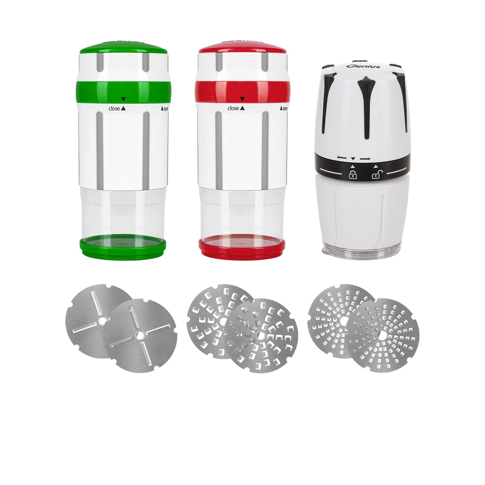 Genius Gewürzmühle Käsereibe Nicer Dicer Maestro mit 3 Größe Klingen 13-tlg. inkl. Knoblauchschneider G10