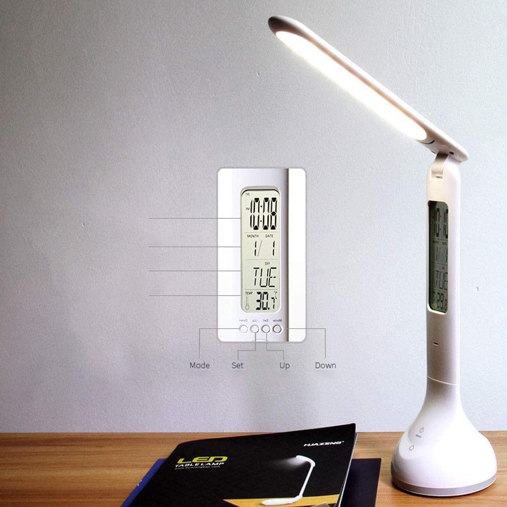 Lámpara de mesa, lámpara de escritorio LED modernista, protección ocular, regulable con ahorro de energía, luminaria, pantalla LCD, lámpara de escritorio LED con 7 temperaturas de brillo x 3 niveles
