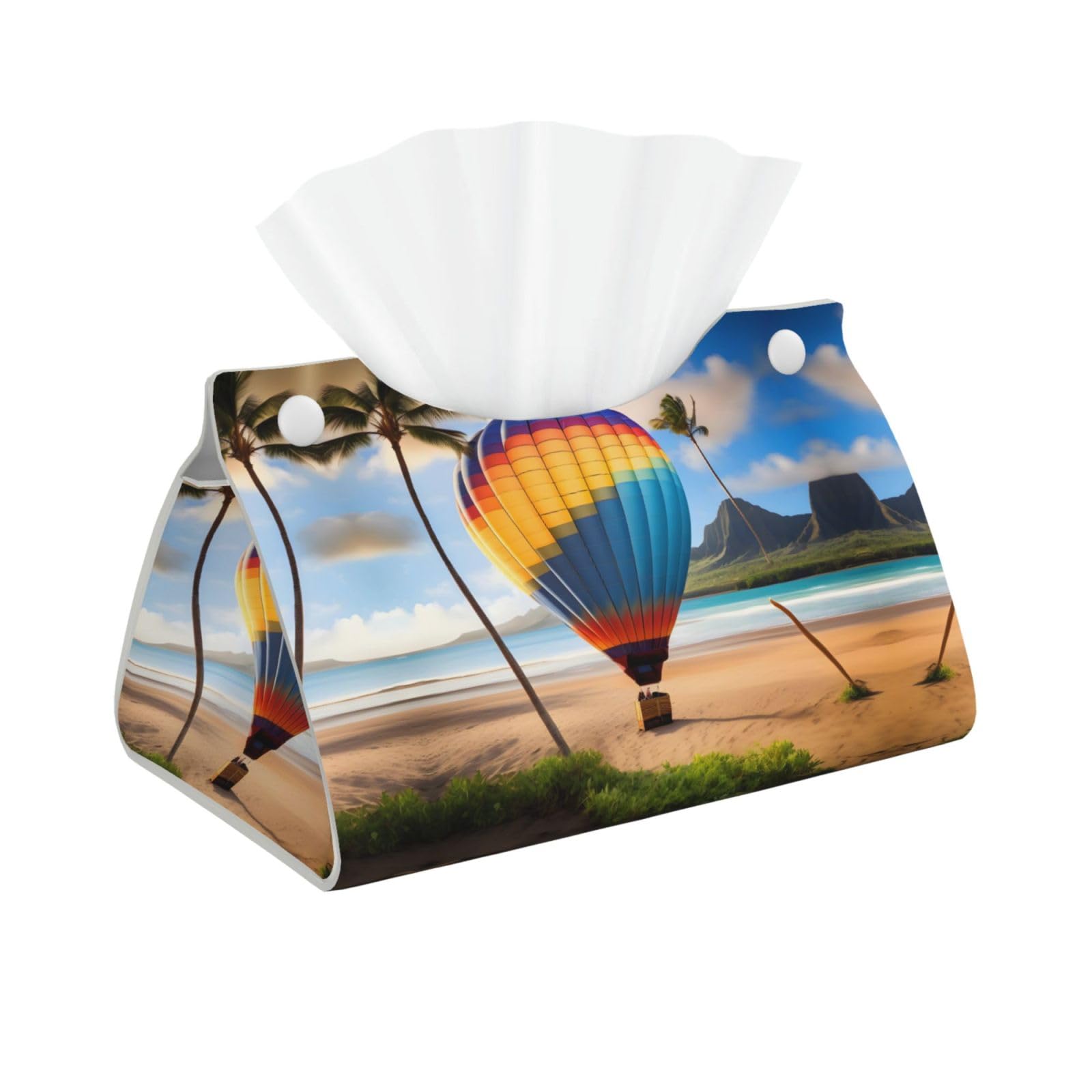 Hawaii Hot Air Balloon Print Long Tissue Box Cover Holder Foldable Leather Organizer for Vanity, Nightstand, Desk & Bathroom