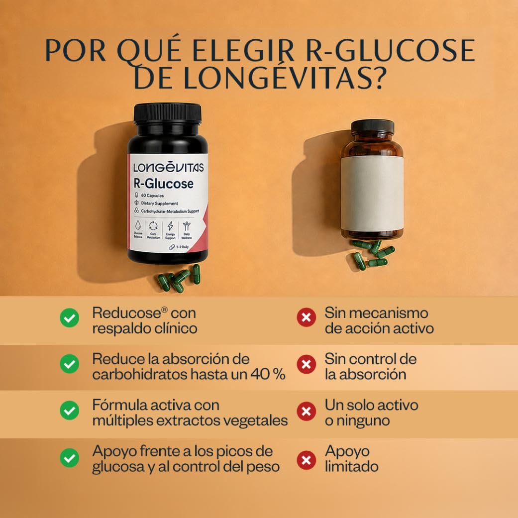 Longévitas Bloqueador Carbohidratos, Reducose® Glucosa (60 Cápsulas) | Hasta 2 meses, Reduce hasta el 40% la absorción de azúcar, Canela, gymnema, cromo, Fabricado en España, ISO 9001