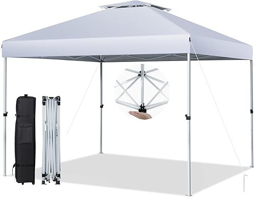 Miniatura 1 de Tangkula Toldo desplegable de 10 x 10 pies, toldo para exteriores fácil de instalar con bloqueo central, bolsa de transporte con ruedas, techo doble
