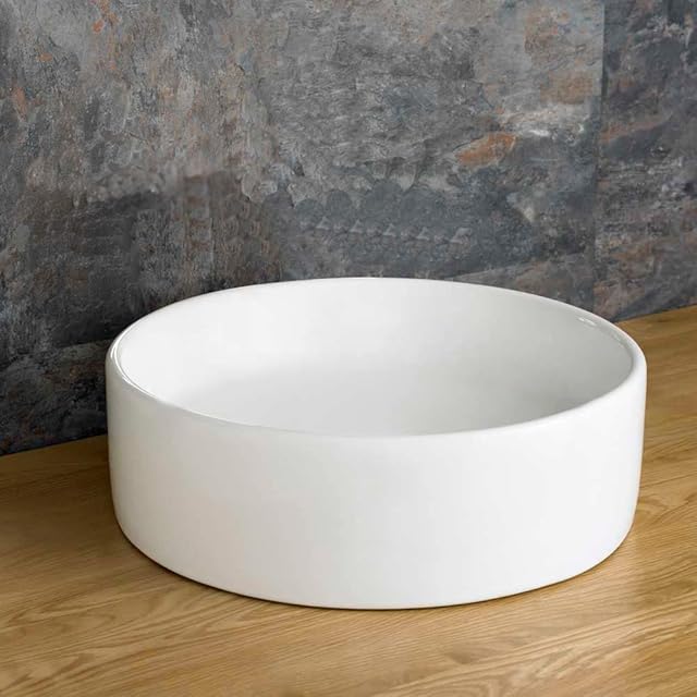 Clickbasin £59 Best ON Budget Basin | Ceramic Round Counter Top Washbasin | Easy Install Option | 410mm Dia Family Sized Sink | Caserta