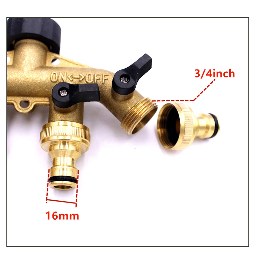 Splitter Per Rubinetto 2 Vie In Ottone - 3/4 Pollice Con Valvole Indipendenti E Nastro PTFE - Per Giardino E Casa - 5