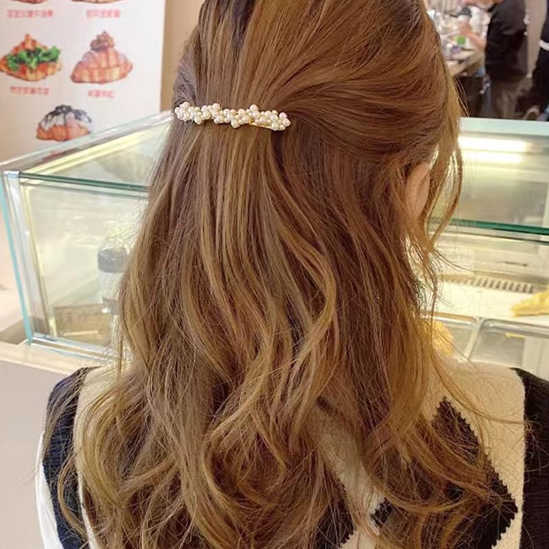 Pearl Hair Clips Barrettes for Women Elegant French Barrettes for Thin Thick Hair Small Gold Barrette Clips Hair Pins Hairpins Decorative Pearl Wedding Bridal Hair Clip for Women 2 PCS - Image 4