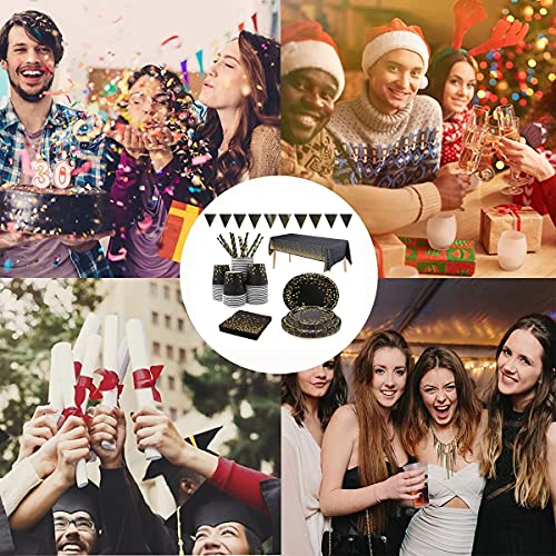 Yidaxing Zwart en goud partyservies, afbreekbaar, gouden dot, partyborden, set bevat servetten, papieren bekertjes… - Afbeelding 6