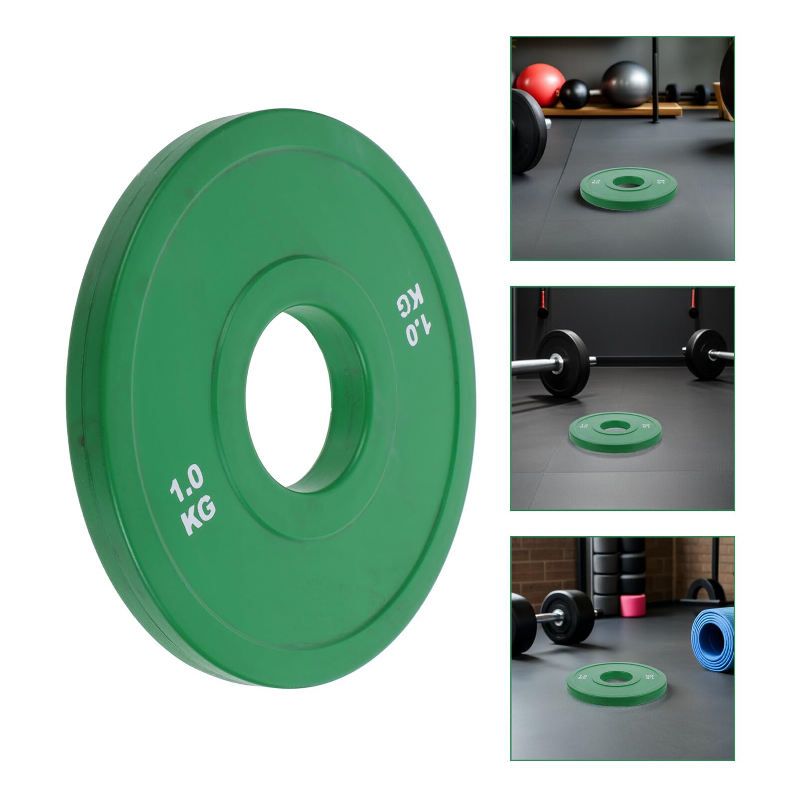 Placas de Parachoques de Goma 1kg, Disco de Entrenamiento para Gimnasio | Color Verde Claro, Superficie Lisa, Agarre Cómodo, Fácil Limpieza Ruido en Casa o Gimnasio