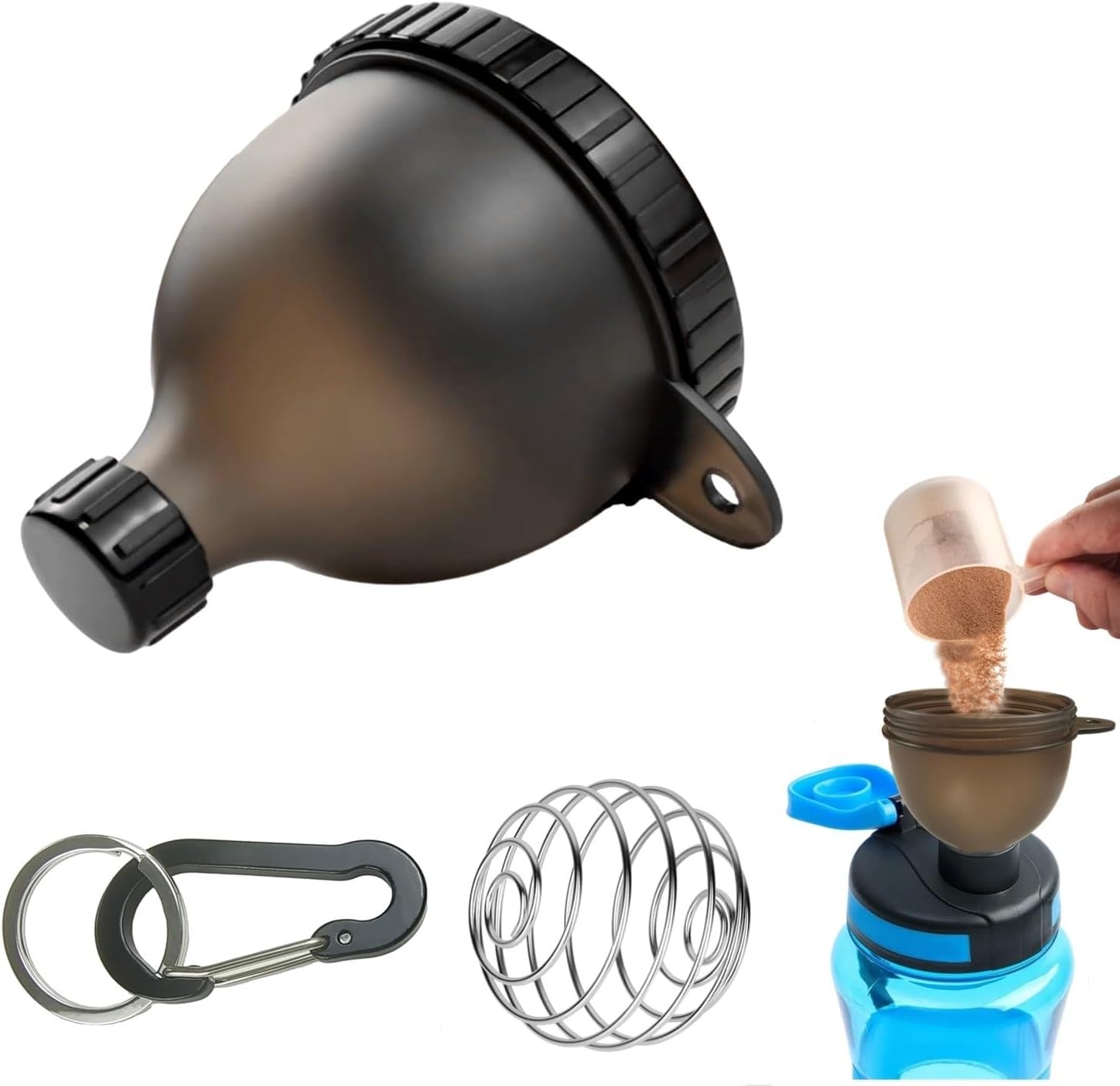 Generic Protein Powder Container, Mini Funnel for Shaker, Powder Scoop for Shaker Cups, BPA-Free, Protein Powder Container for On the Go, with Blender Bottle Shaker 100 ml (Black)