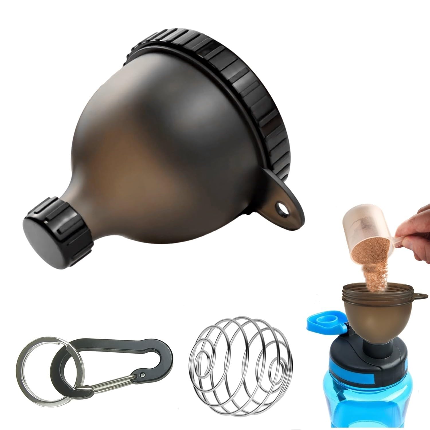 Generic Protein Powder Container, Mini Funnel for Shaker, Powder Scoop for Shaker Cups, BPA-Free, Protein Powder Container for On the Go, with Blender Bottle Shaker 100 ml (Black)