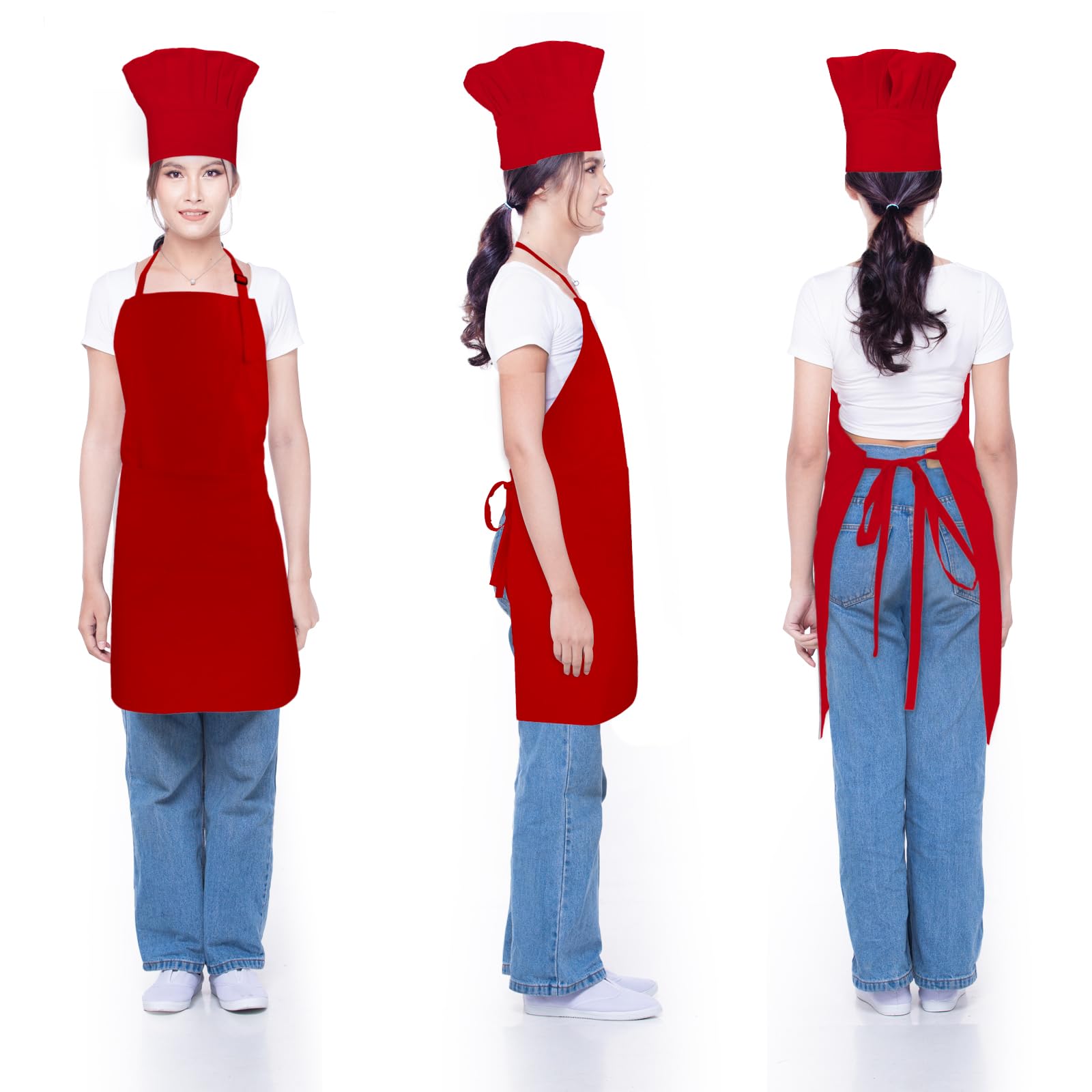 Set grembiule da chef e cappello, 2 tasche regolabili, in cotone, grembiule da cucina, costume da panettiere per uomo e donna