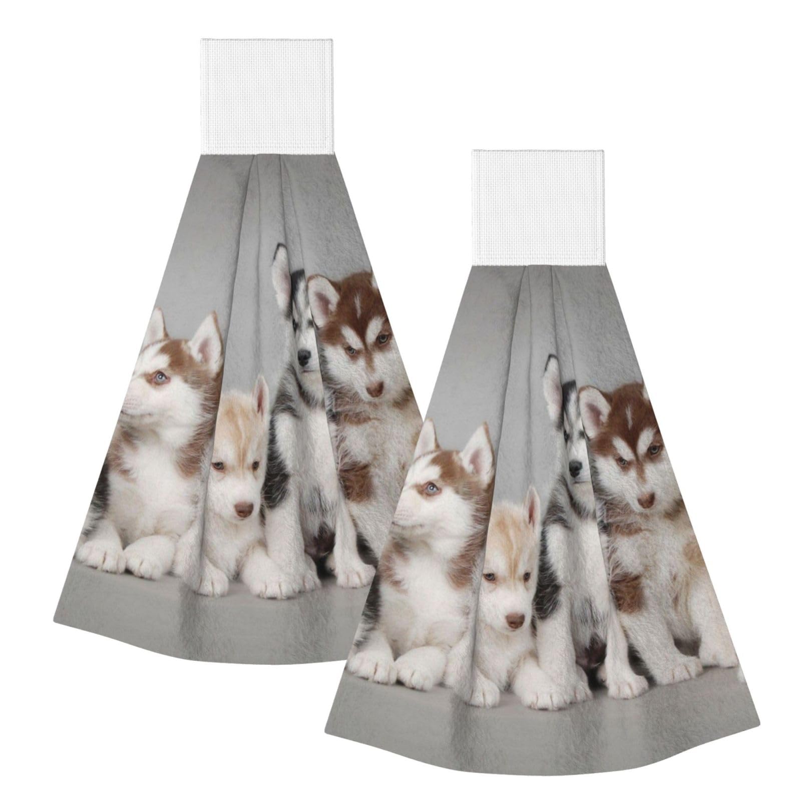 DOPKLNA Husky Huskie Dogs, 2 Pcs Hanging Coral Fiber Hand Towels for Bathroom, Absorbent Kitchen Towels