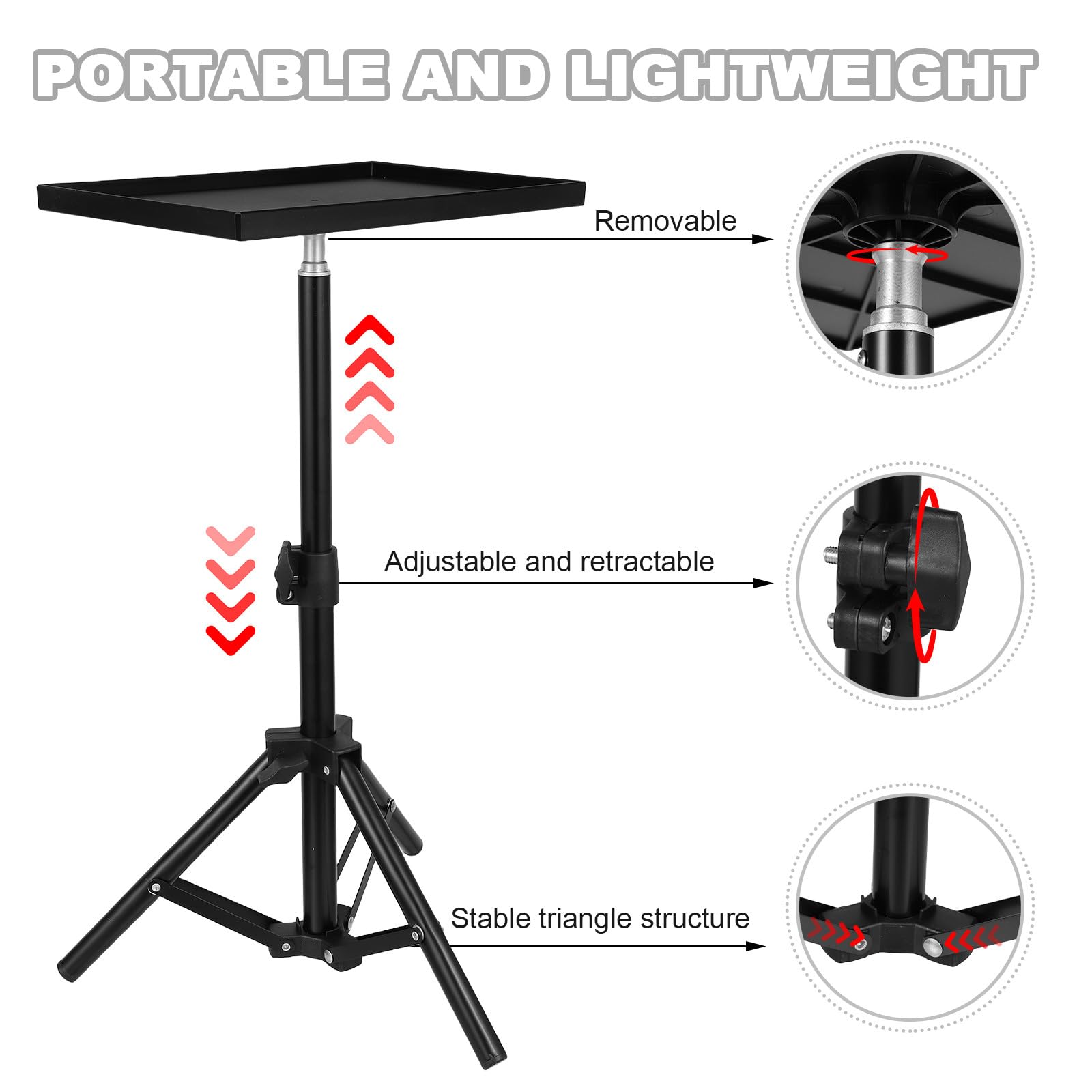 Zerodeko Supporto 30-50cm in Regolabile Altezza Proiettore Nero | Tripode, Abs e Ferro, Uso a Terra o Desktop, Facile da Installare e Stabile