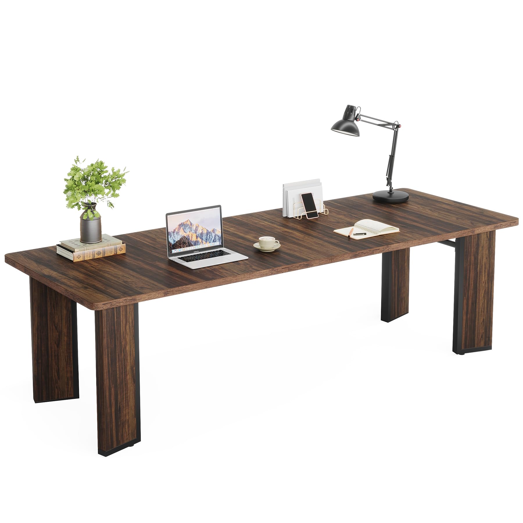 Tribesigns 78.8 inch Extra Long Computer Desk, 2 Person Home Office Desks Simple Large Workstation Wood Writing Table Double Long Desk for Home Office Bedroom Study, Black Rustic Brown