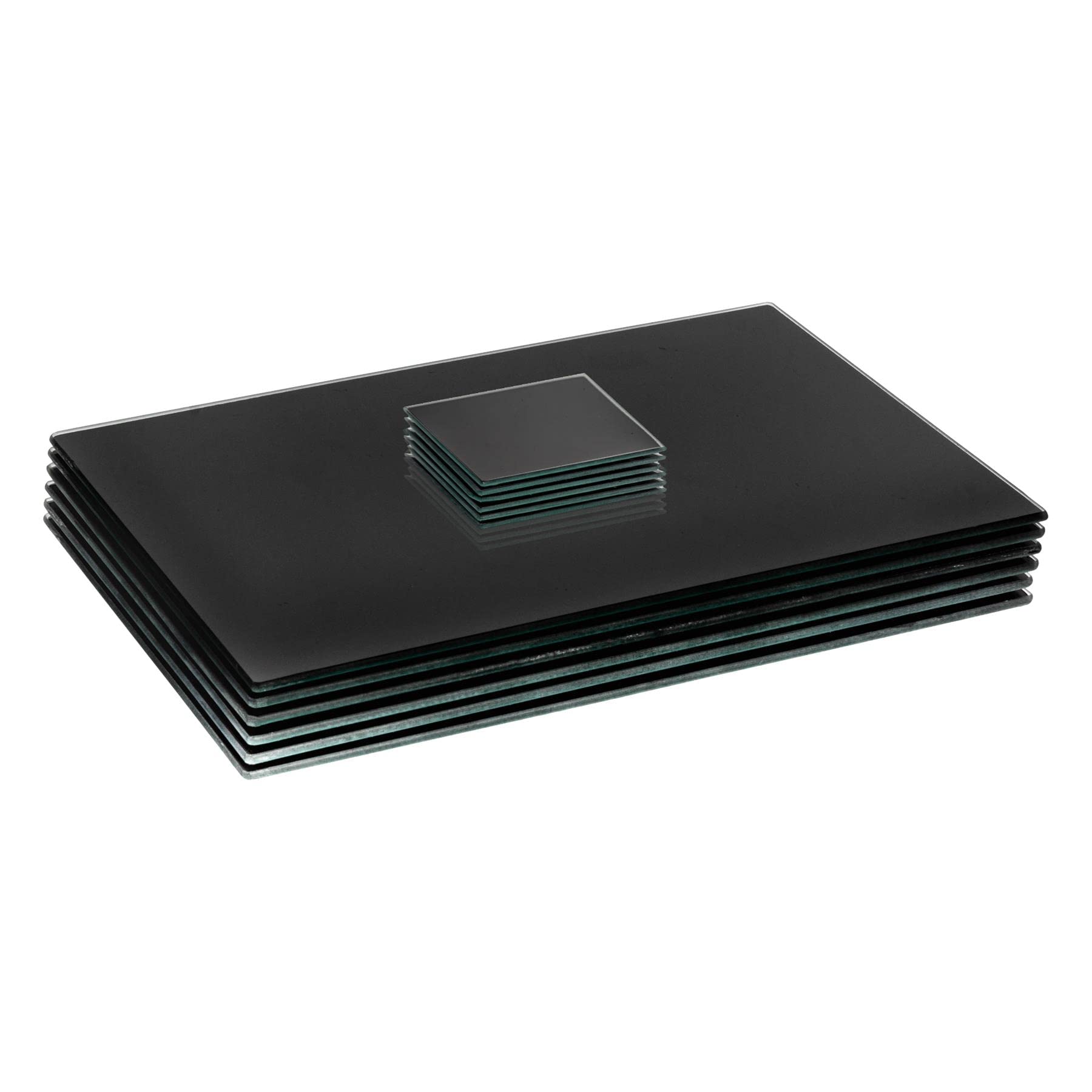 Harbour Housewares Glass Placemats & Coasters Set - 12pc - Black - 40x30cm - Dining Table Protection Place Mats Cup Drink Coasters for Tabletops, Worktops
