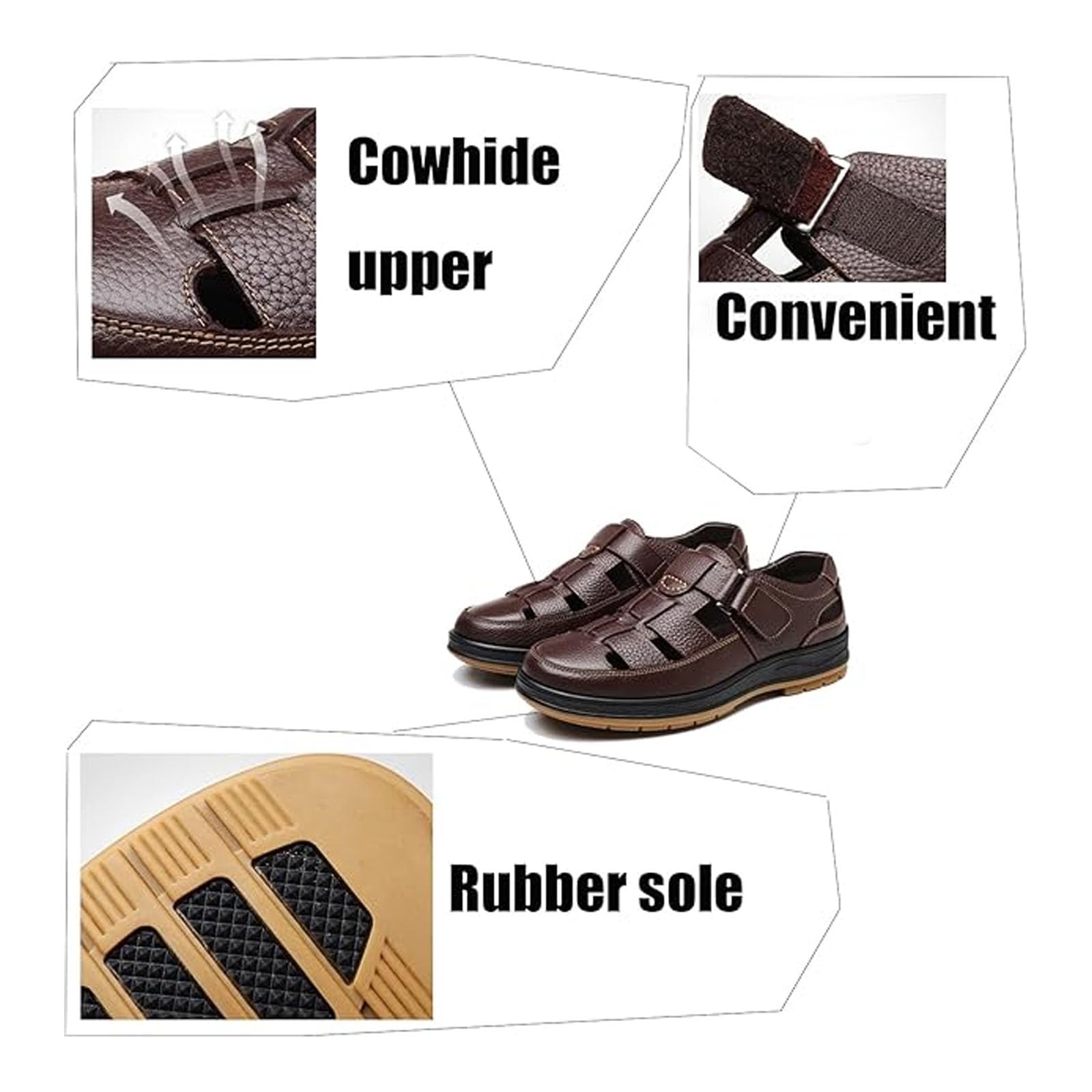Sandalias huecas para hombre con puntera cerrada, de piel, ligeras, antideslizantes, transpirables, ajustables, para senderismo, informales, caminar, atléticas, para deportes al aire libre