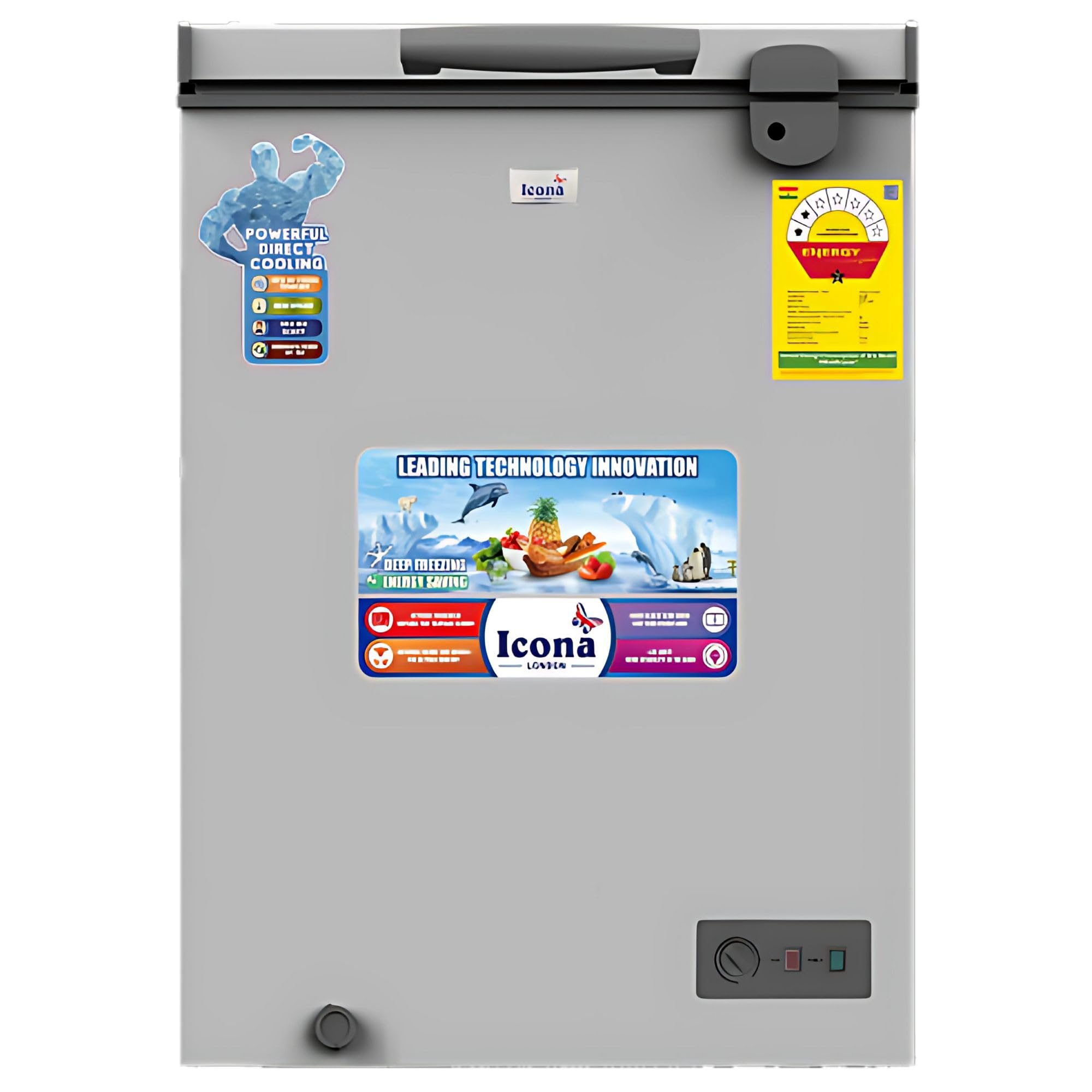 Icona 100L Chest Freezer – Energy-Efficient Single Door Deep Freezer with LED Light, Storage Basket, Adjustable Temperature, Silent Operation – Model ILCF-125H