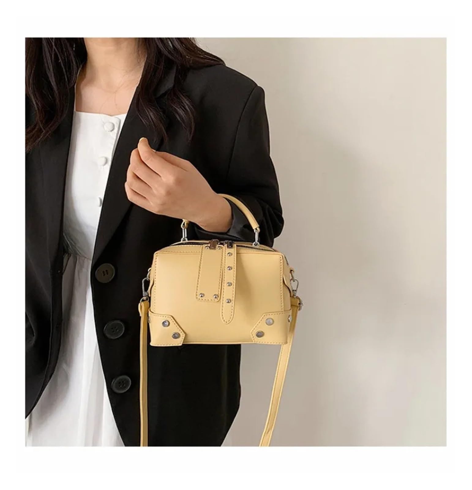 Nietentasche Damen-Umhängetasche, PU-Nieten, multifunktional, Umhängetasche, handverpackt, Make-up, einfarbig, klein, quadratisch