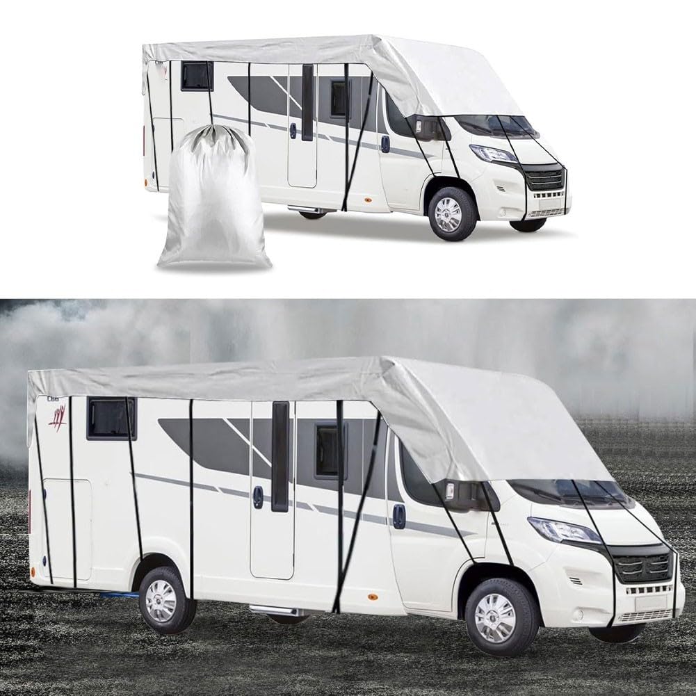 Zoegneer Cubierta de protección impermeable para techo, tela Oxford 210D para caravana, camión, 6,5 a 8,5 metros, resistente a la intemperie, sol, lluvia, nieve, lona, fácil de instalar al aire libre