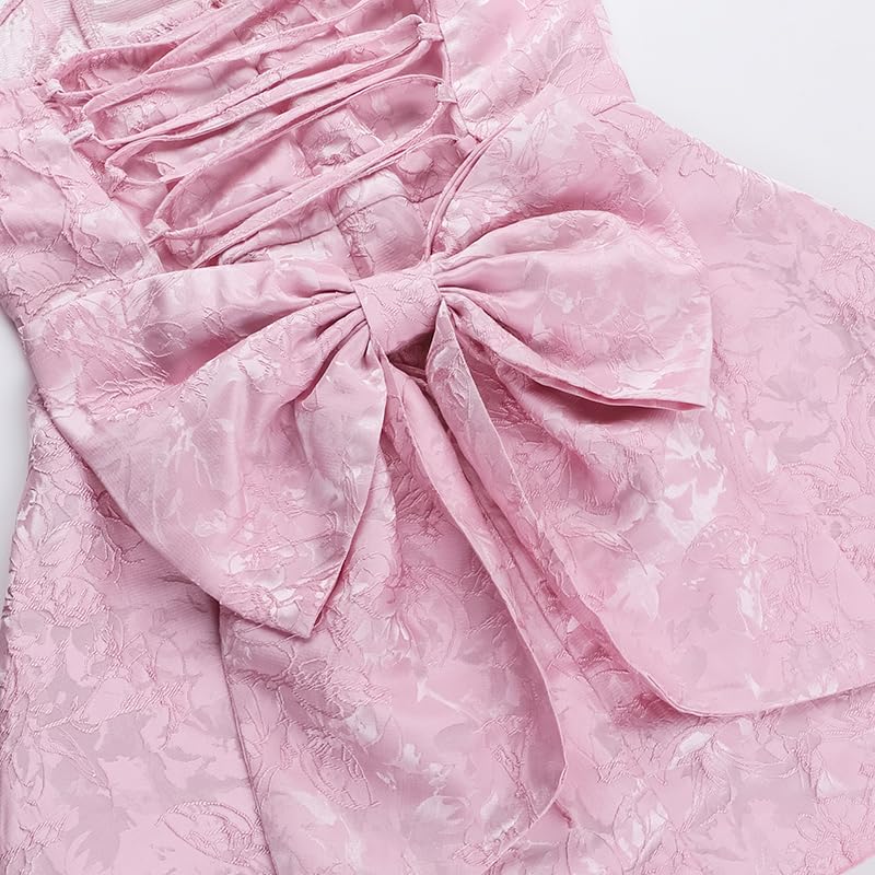 Image of BNGD Women's Solid Color Bustier Backless Bow Dress Sexy Jacquard Strappy Mini Skirt