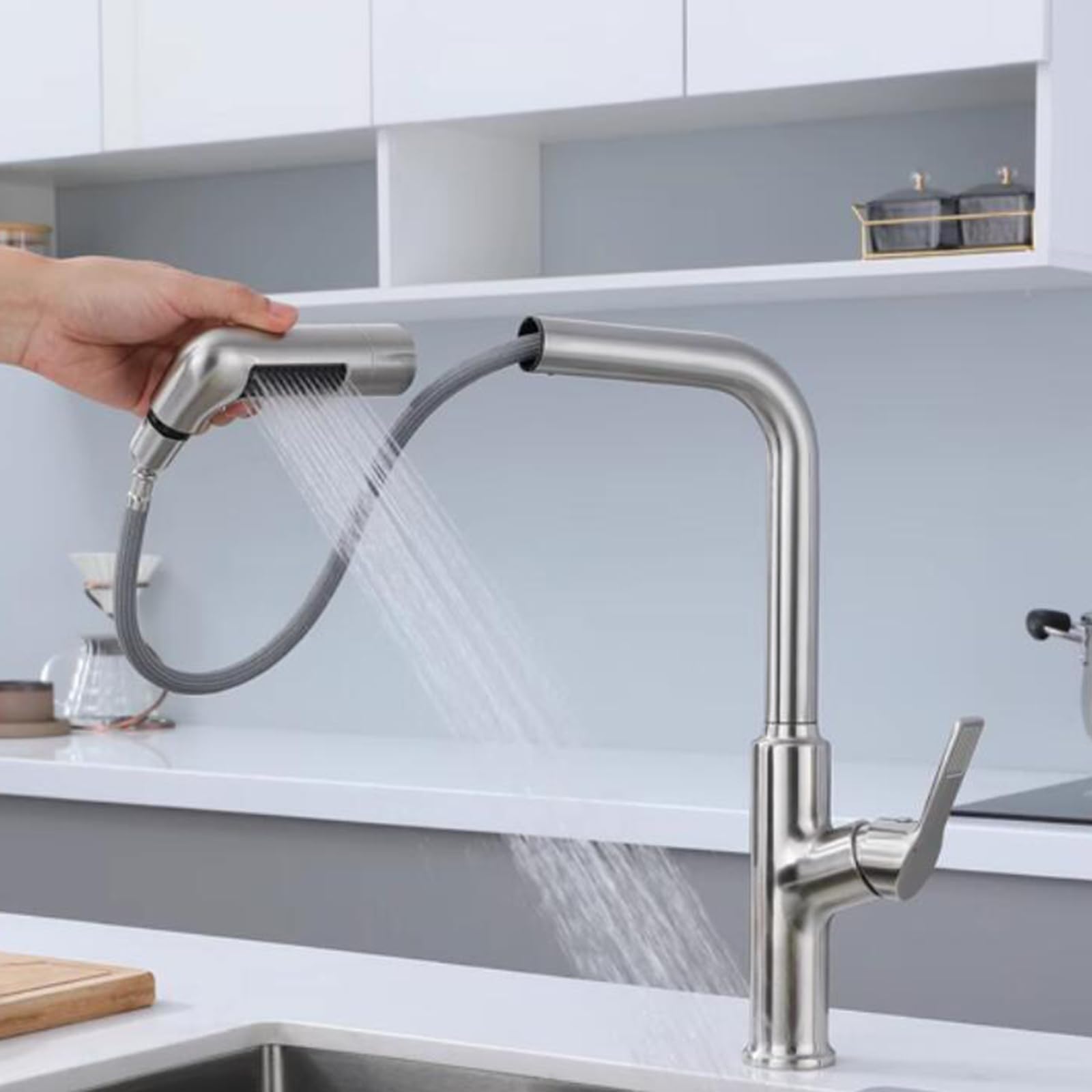 Robinet d'évier de cuisine extractible 5 modes d'eau chaude et froide