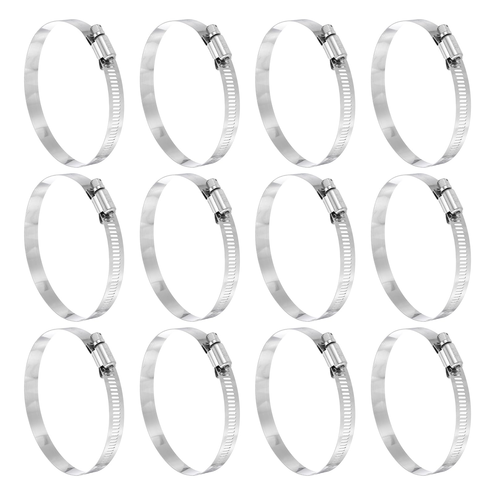 sourcing map 12 Pcs Hose Clamp 3-1/16"-4" (78-101mm) 304 Stainless Steel Adjustable Worm Gear Hose Clamp Assortment Kit for Fuel Line Pipe Plumbing Automotive Tube Mechanical