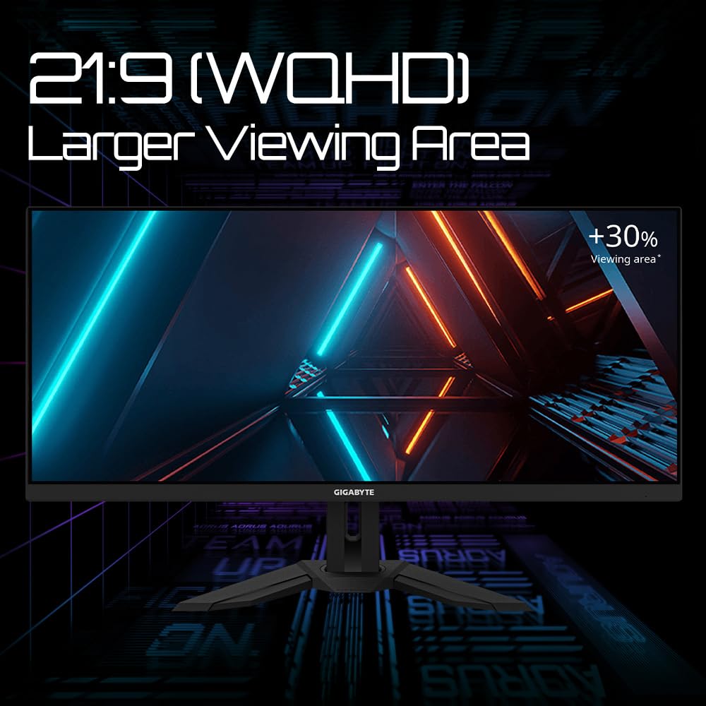 Gigabyte M34WQ 34" Monitor da Gioco WQHD - 3440 x 1440, 144Hz, 1ms, 400 cd/m², FreeSync Premium, DisplayHDR400, HDMI 2.0, Displayport 1.4