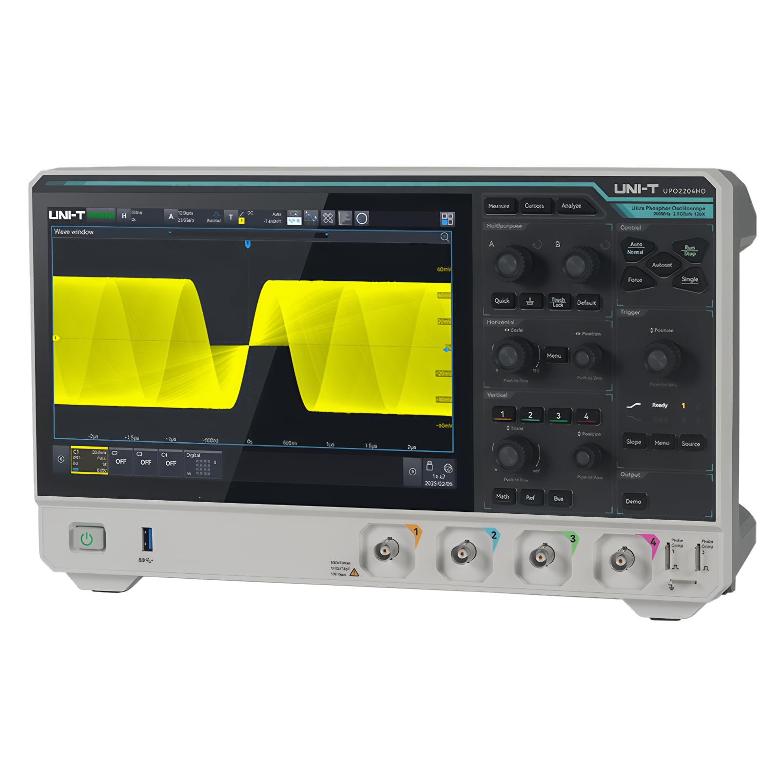 Oscilloscopio digitale ad alta risoluzione UNI-T UPO2000HD – Convertitore analogico-digitale a 12 bit, 2,5 GSa/s, 100 Mpts, schermo touch da 10,1 pollici (UPO2102HD 2 canali 100 MHz)