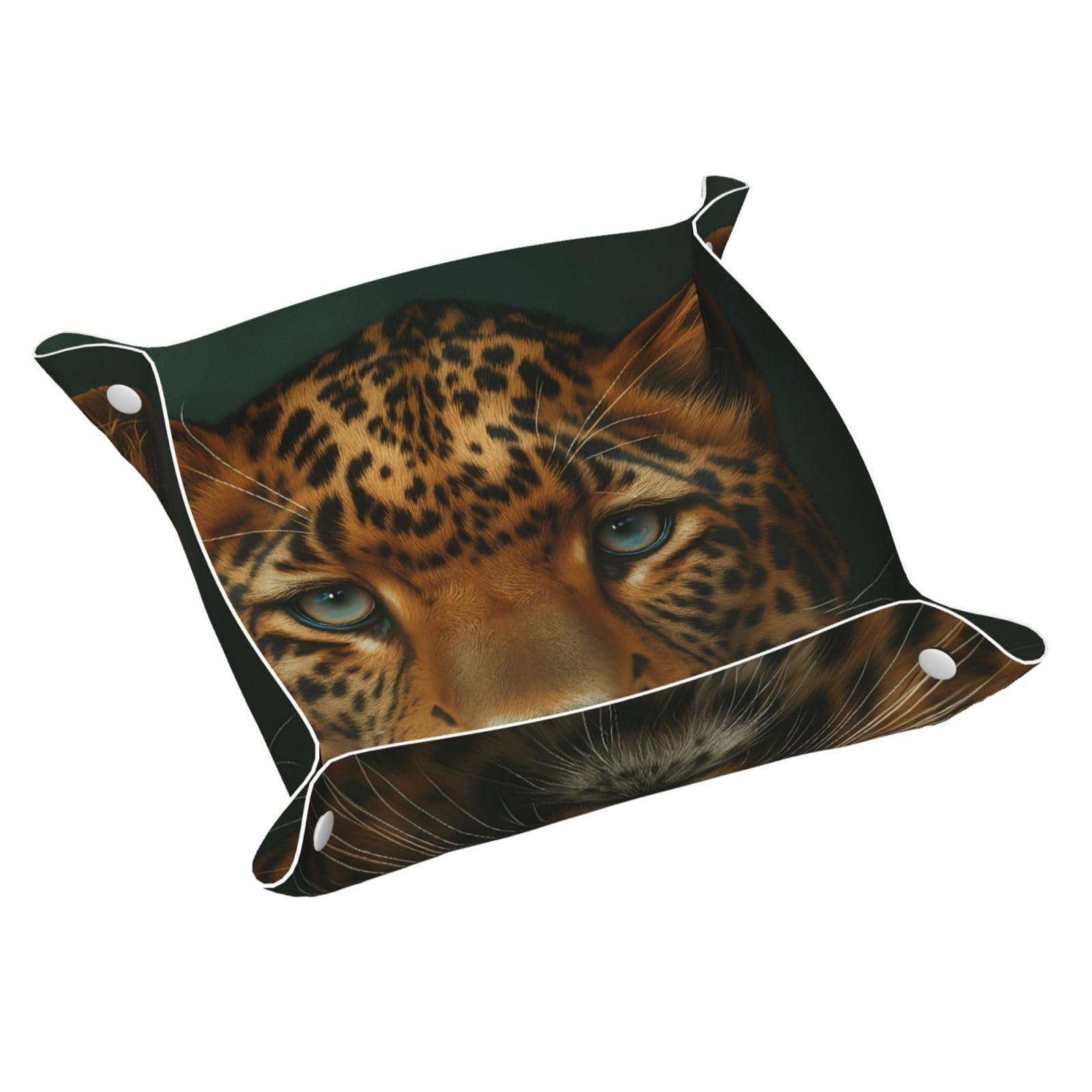 HLBSDM Leopard Gaze Tray Men's Leather Valet Parking Portable Entrance Trays Bedside Storage Box