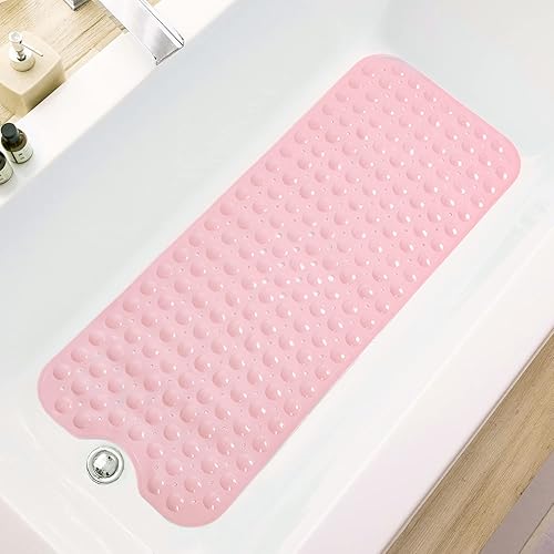 TEESHLY Tapetes para bañera y ducha, antideslizante, 39 x 16 pulgadas, extra larga, lavable a máquina, con agujeros de drenaje y ventosas para baño TEESHLY Tapetes para bañera y ducha, antideslizante, 39 x 16 pulgadas, extra larga, lavable a máquina, con agujeros de drenaje y ventosas para baño
