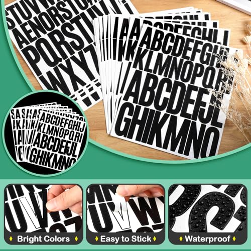 Image of Qilery 32 Sheets 2 Inch and 3 Inch Number and Alphabet Stickers Self Adhesive Vinyl Letters Big Font for School, Classroom, Home, Mailbox Decor (Black)
