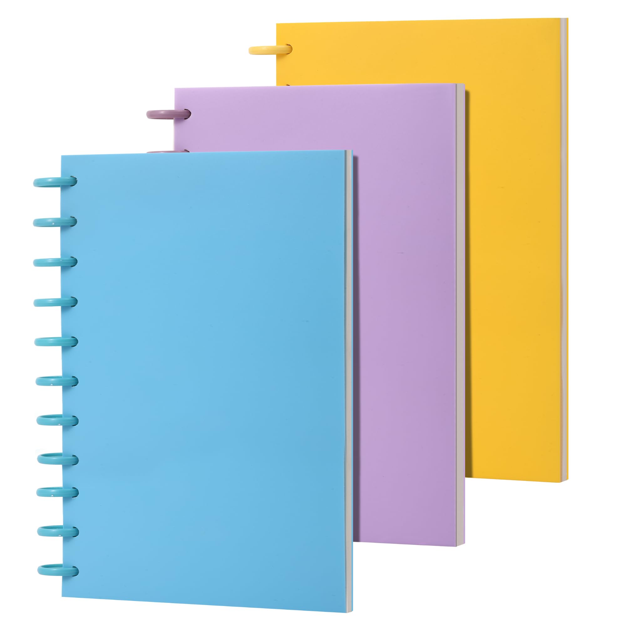 BOBO RABBIT Paquete de 3 cuadernos encuadernados en disco, diario de 11 discos con páginas en blanco extraíbles, 160 páginas en espiral de polietileno para trabajo, viajes, tomar notas, tamaño A4