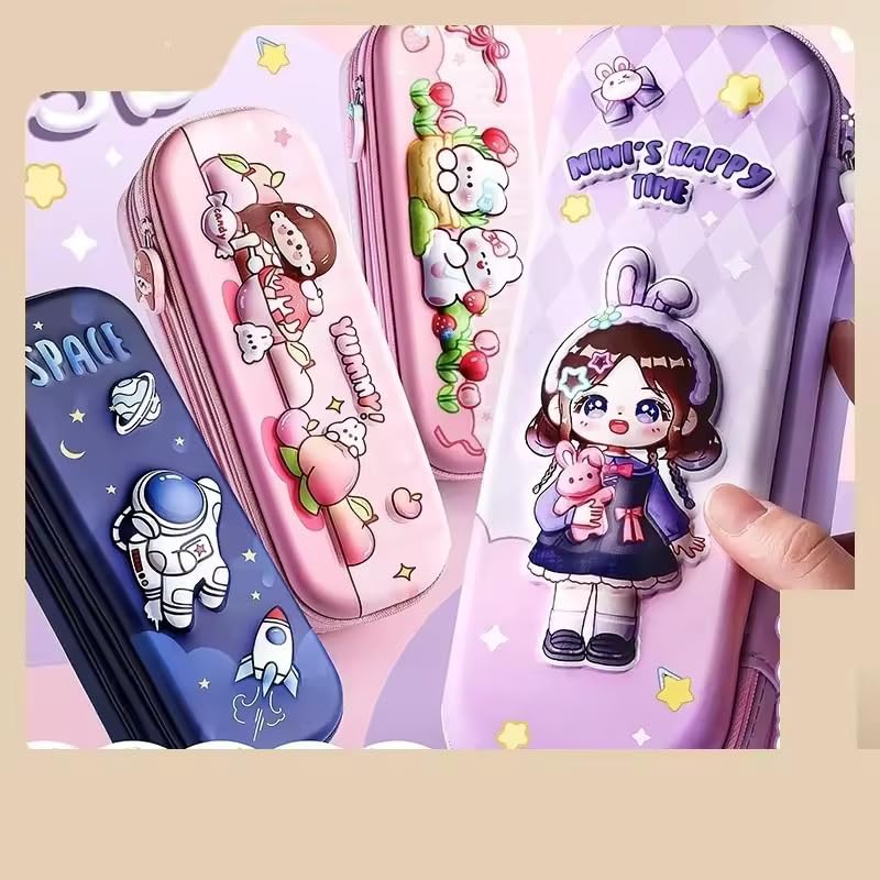 Image of Invite Pencil Case Double Layer 3D Cute Pencil Case Aesthetic Pencil Case for Girls Large Capacity Pen Pencil Pouch Multifunctional Stationery Organizer for School(Happy Time Mini Purple)