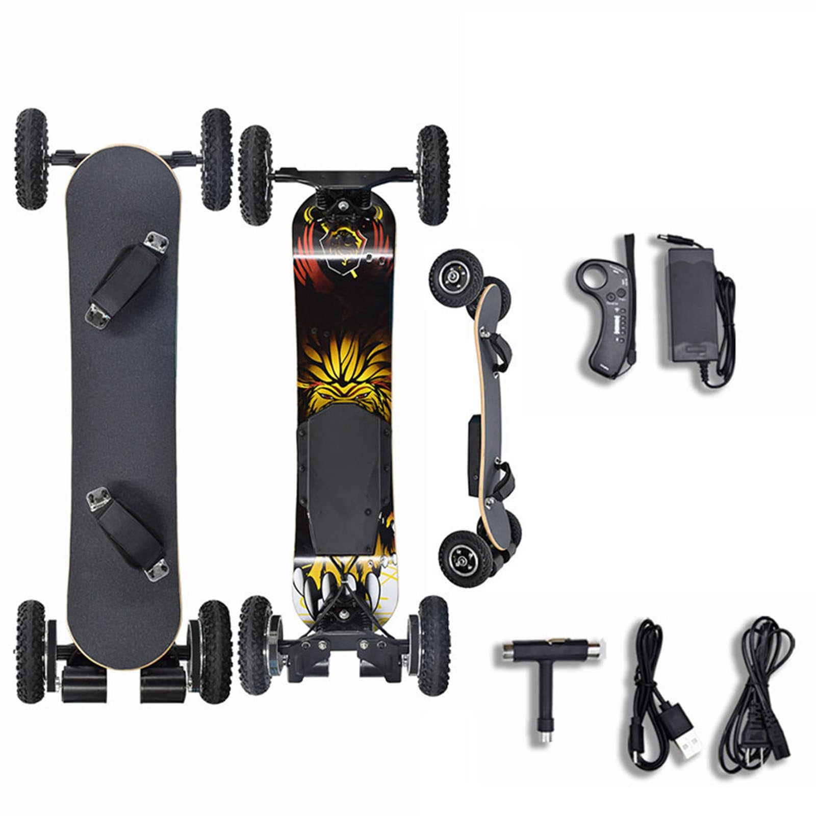 Off-Road All Terrain Electric Skateboard, Ultra-Long 20-31 Miles Range Mountain Board, Highest 28-32 MPH Top Speed,27 MPH & 18 Miles Range, 7+2+2 Maple and Fiber Glass Up to 330 lbs Right.