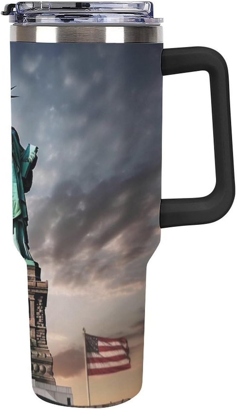 40 Oz Tumbler with Straw And Lid Statue of Liberty Insulated Travel Coffee Mug Stainless Steel Water Bottle Vacuum Insulated Tumblers for Sport Work Car Travel Weekends