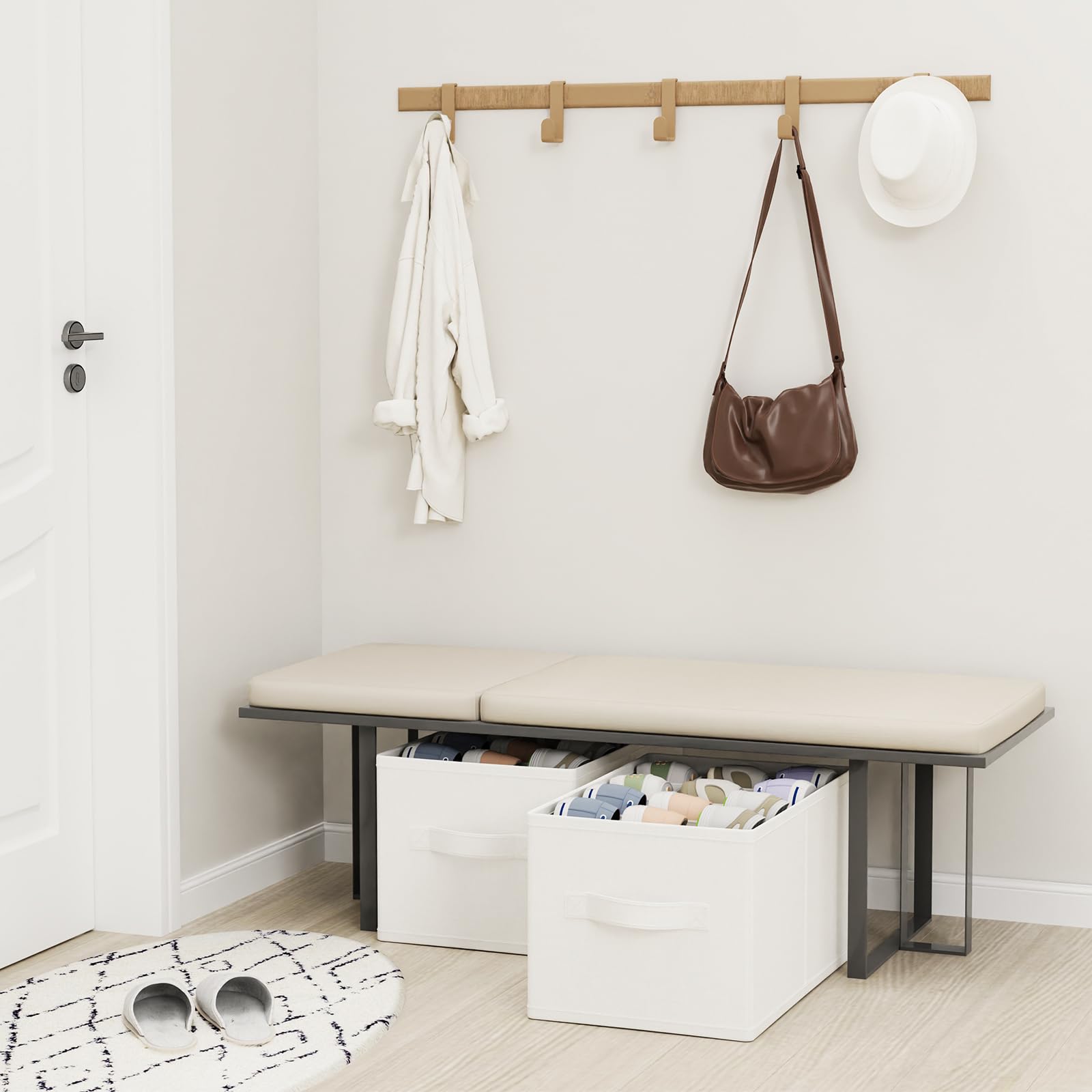 Organizador de Zapatos Para Closet, 2 Piezas Cestos Almacenaje con 3 Asas Reforzadas, Cajas Plegables Apta para 12-24 Pares, 42 x 32 x 26 cm, Blanco Marfil, XSNX02W-2