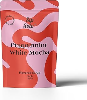 Sip Solo Peppermint White Mocha Beverage Syrup Packets, Single-Serve Gluten-Free Flavor Boost for Hot or Iced Drinks, Smooth Coffee Flavoring with Minty Mocha Notes, 10 Count, 0.5 fl oz Each