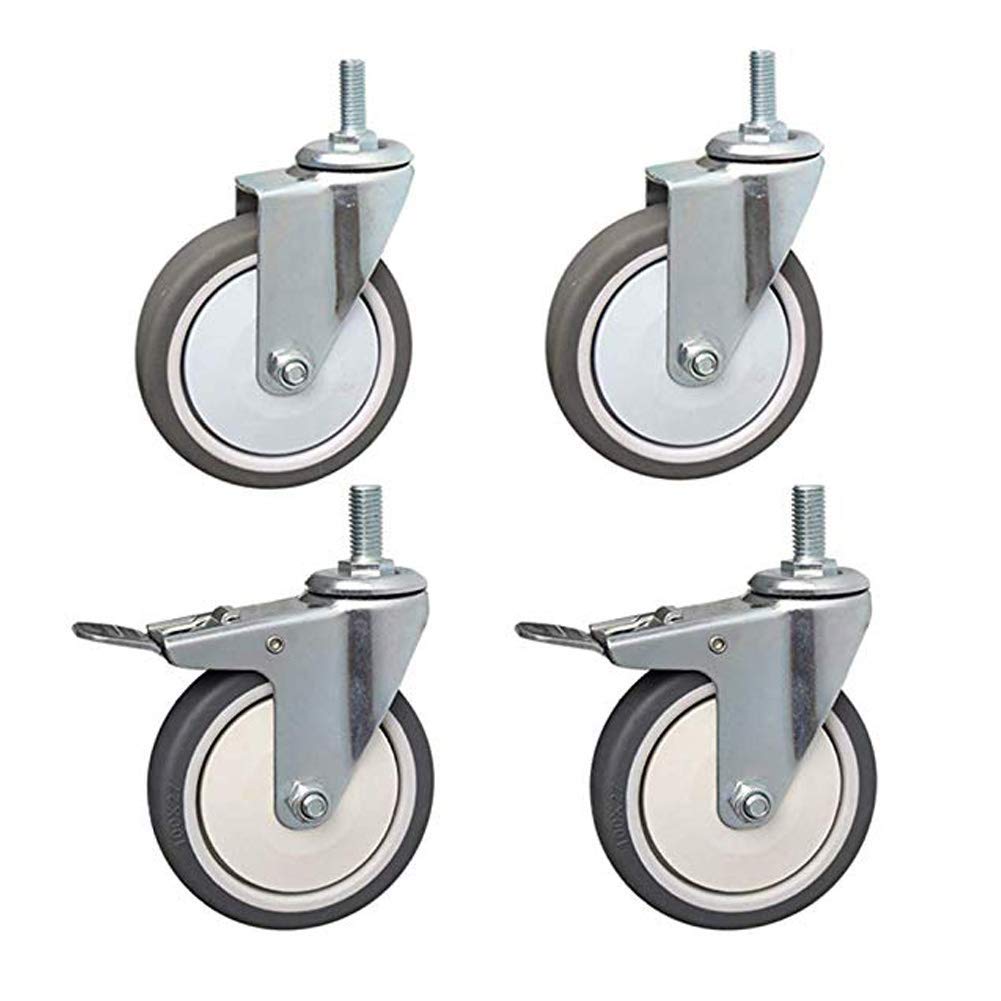 Ruote Dinicar girevoli universali silenziose con Filettatura M10 da 3 Pollici/4 Pollici con Freno Niture Carter del Carrello 80 kg per Ruota/4 Pollici