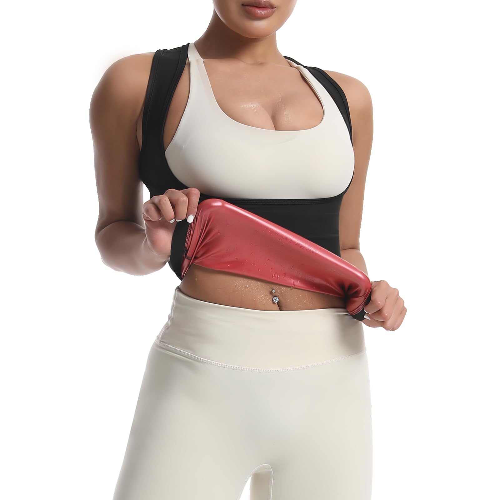 JBT Sauna Suit Sweat Vest for Women Weight Loss Waist Trainer Sweatsuit Vest Workout Tank Top Fitness Body Shaper (Red, XL)