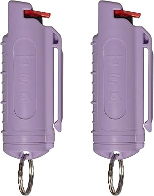 Police Magnum Keychain Pepper Spray Self Defense Belt Clip Holder - 2 Pack Tactical Maximum Strength OC with Dye - Small Safety Key Chains for Women & Men - Made in The USA (Lilac)