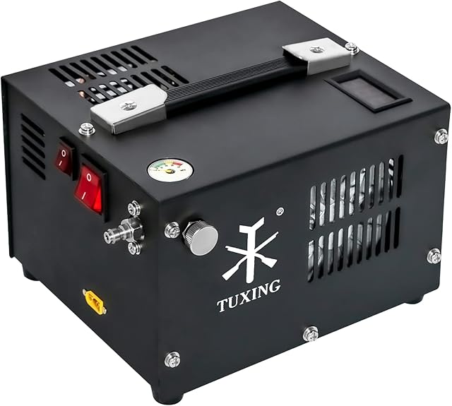 TUXING Pcp Air Compressor,4500Psi 30Mpa,Oil/Water-Free,Powered by Car 12V DC or Home 110V AC with Adapter (Included),Pump for PCP Air Rifles and Airguns