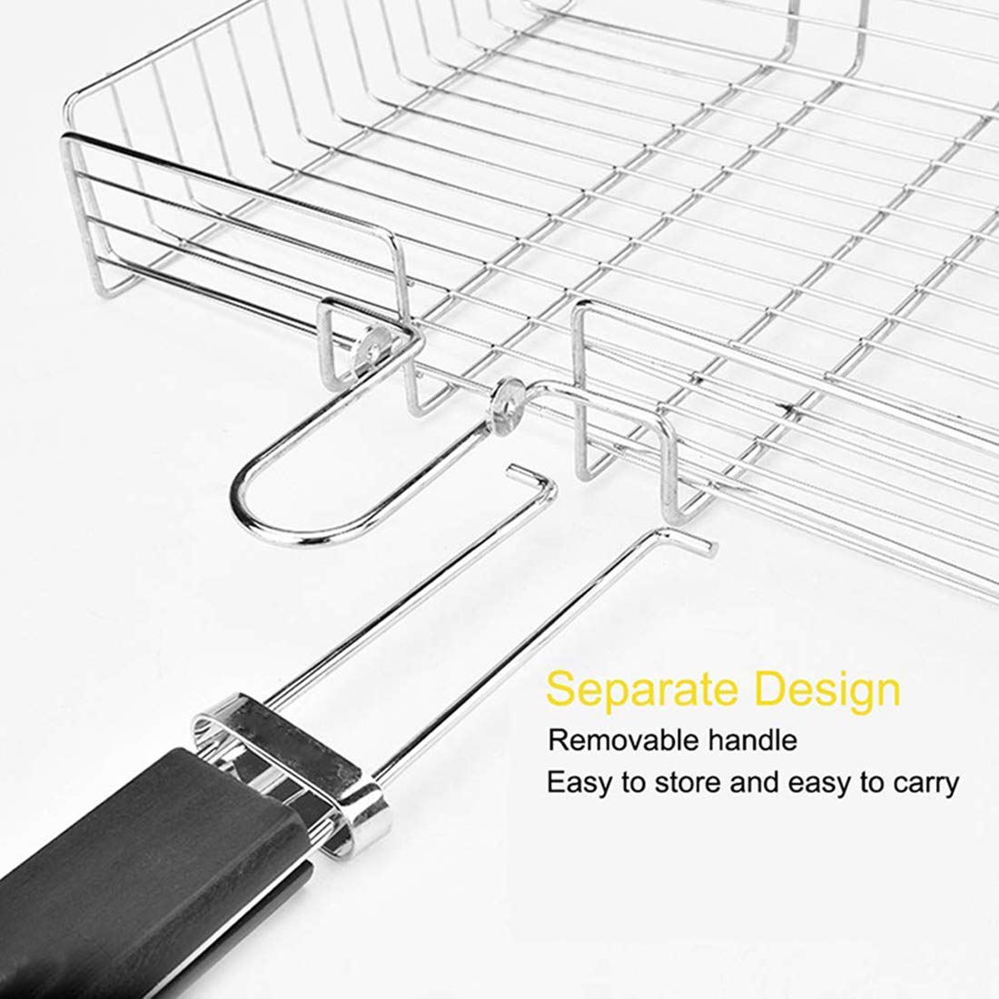 RWRAPS Cestello per grigliate per Barbecue, Cestello per griglia per Barbecue Portatile Pieghevole in Acciaio Inossidabile per Pesce arrosto Verdure Bistecca di gamberi, con Custodia, 31X25x5,5 cm