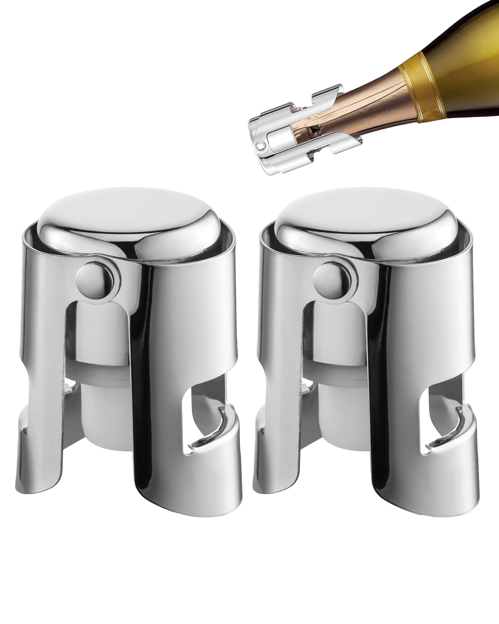 Tapones de champán, paquete de 2 tapones de vino de acero inoxidable a prueba de fugas con sello de silicona para cava, prosecco y más, color plateado 8