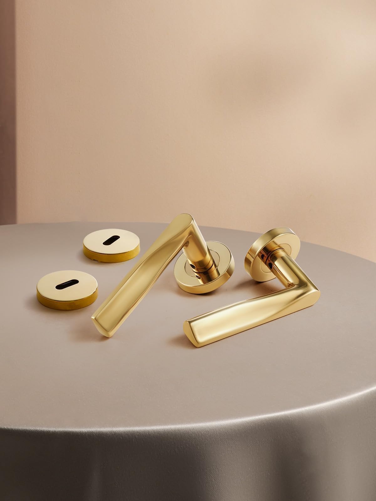 SORWDUERM Gold Door Handle Set Matte Brushed Door Lever for Front Door and Interior Door L Shape Round Rosette,BB - Bettklinke - Image 2