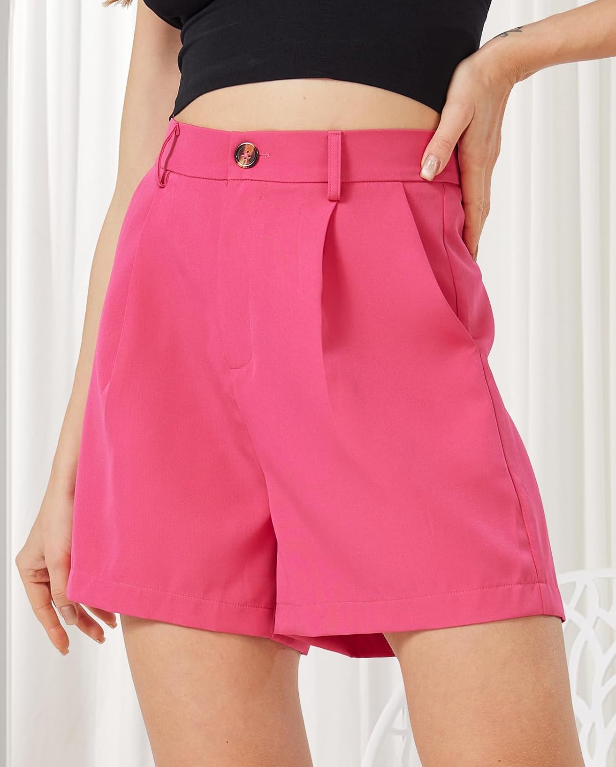 XinYangNi Casual Shorts for Women Dressy Summer Elastic Waist Back Pleated Wide Leg Tailored Work Trouser Shorts with Pockets - Image 3