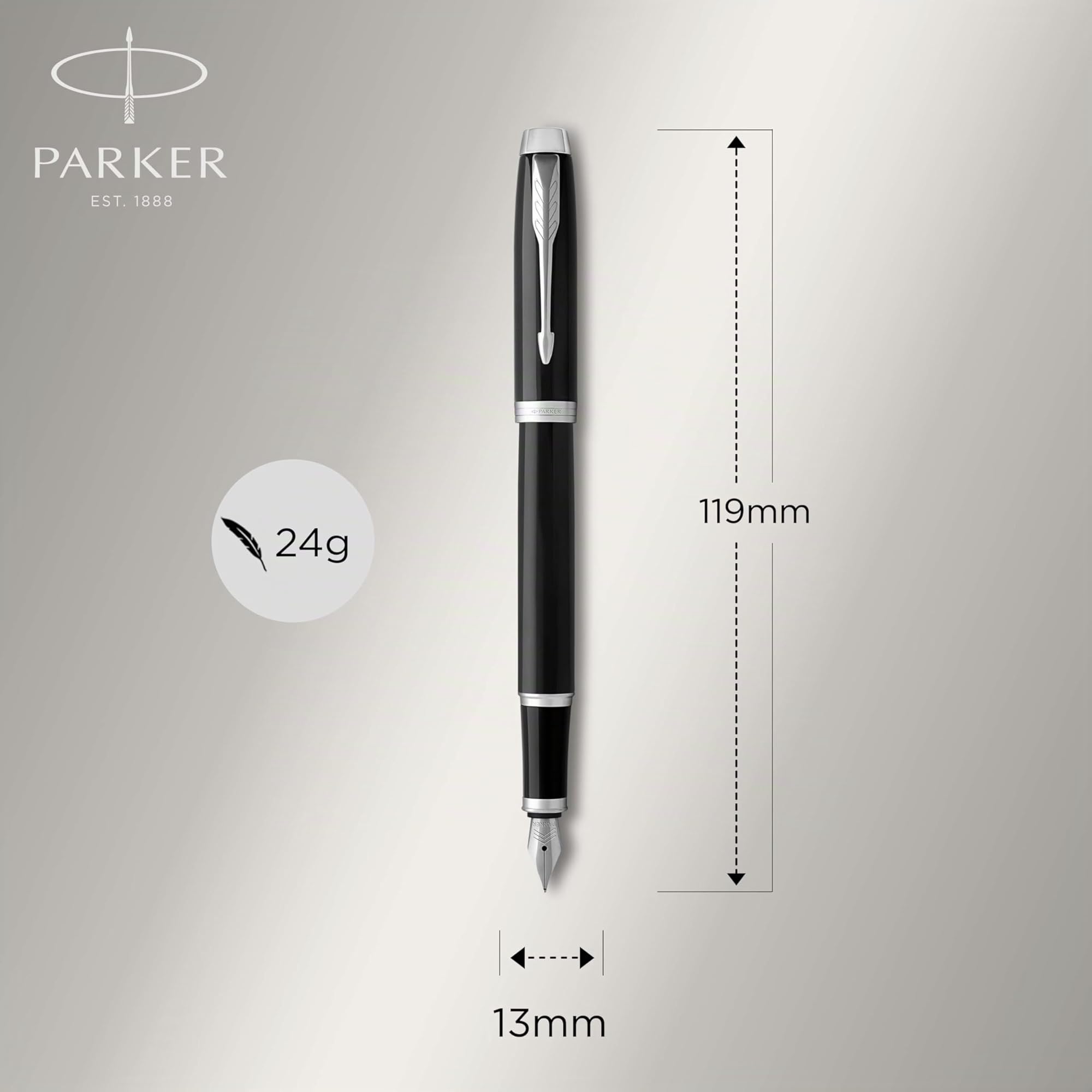 Parker IM stylo plume | laque noire avec attributs chromés | pointe fine | coffret cadeau