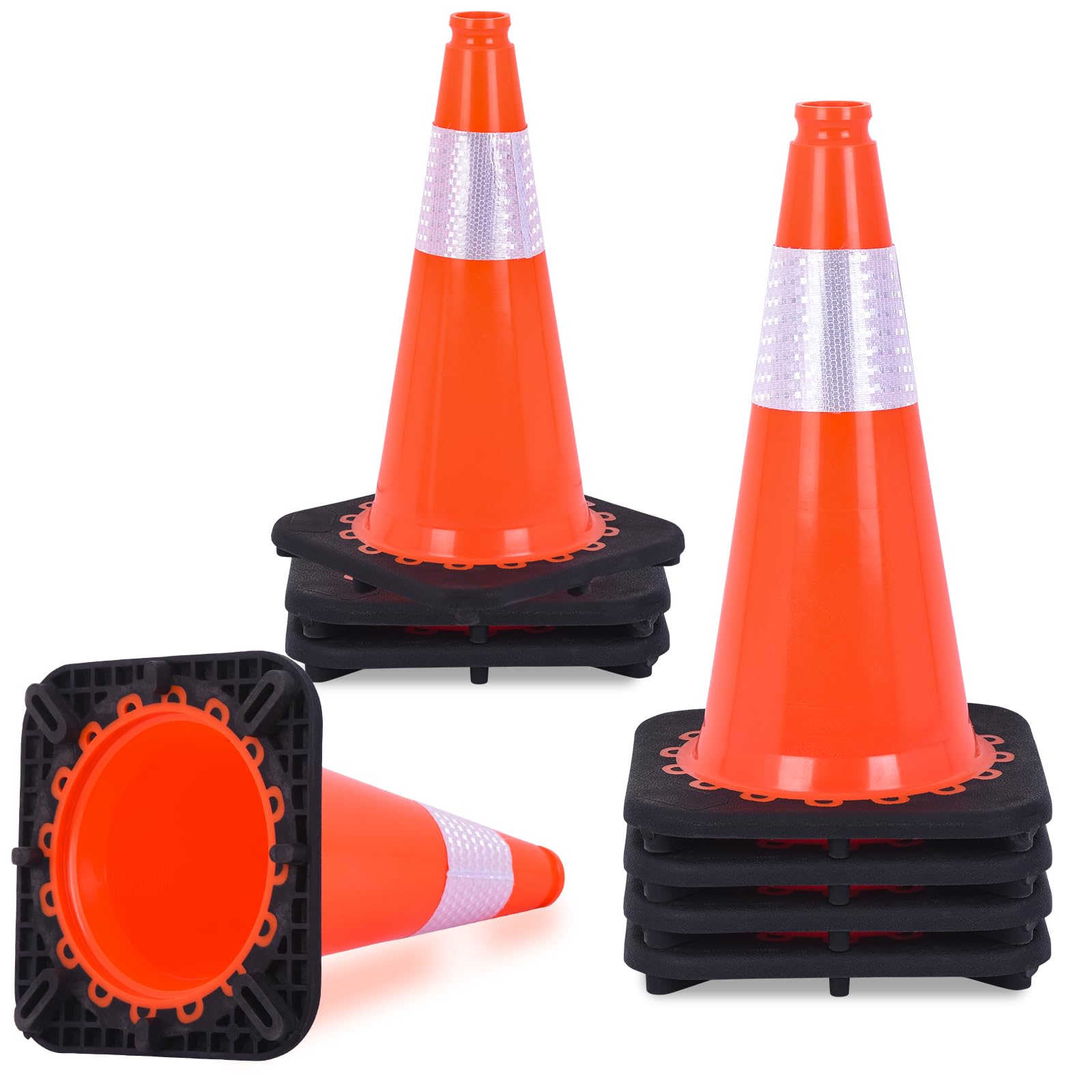 Lot de 8 cônes de sécurité routière de 45,7 cm avec base lourde et col réfléchissant, cônes de construction orange pour dangers de rue, entraînement sportif,