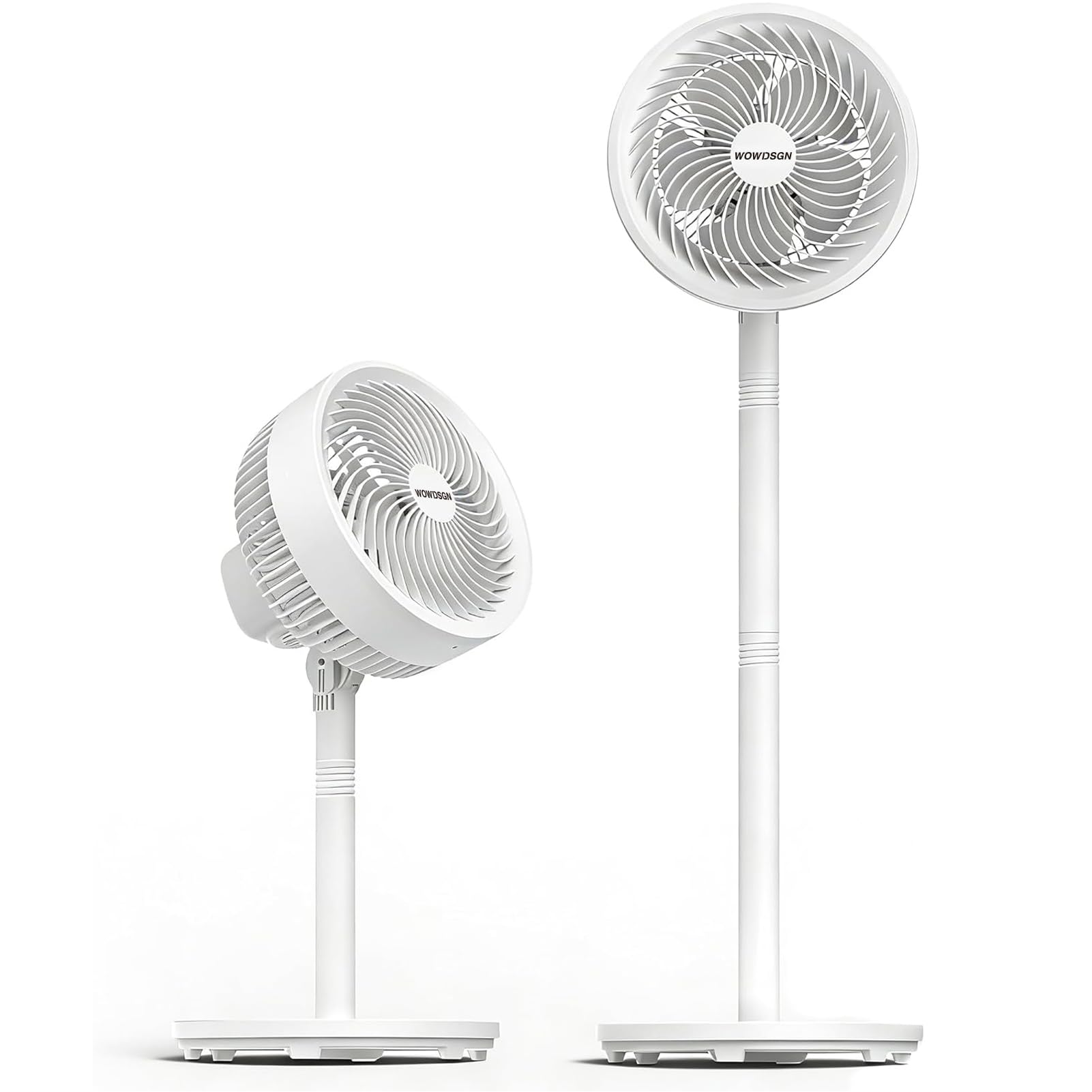WOWDSGN 2-in-1 Pedestal Circulator Fan, Adjustable Floor Fan with 4 Heights, Ultra-Quiet 73° Oscillating & 3 Speeds, Cooling Fan for Living Room, Bedroom, Office and Home（White）