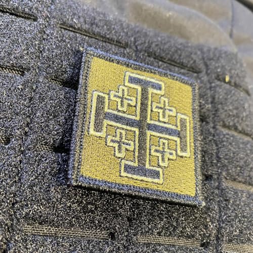 Jerusalem Cross - 2" x 2" Tactical Morale Patch - Olive Drab