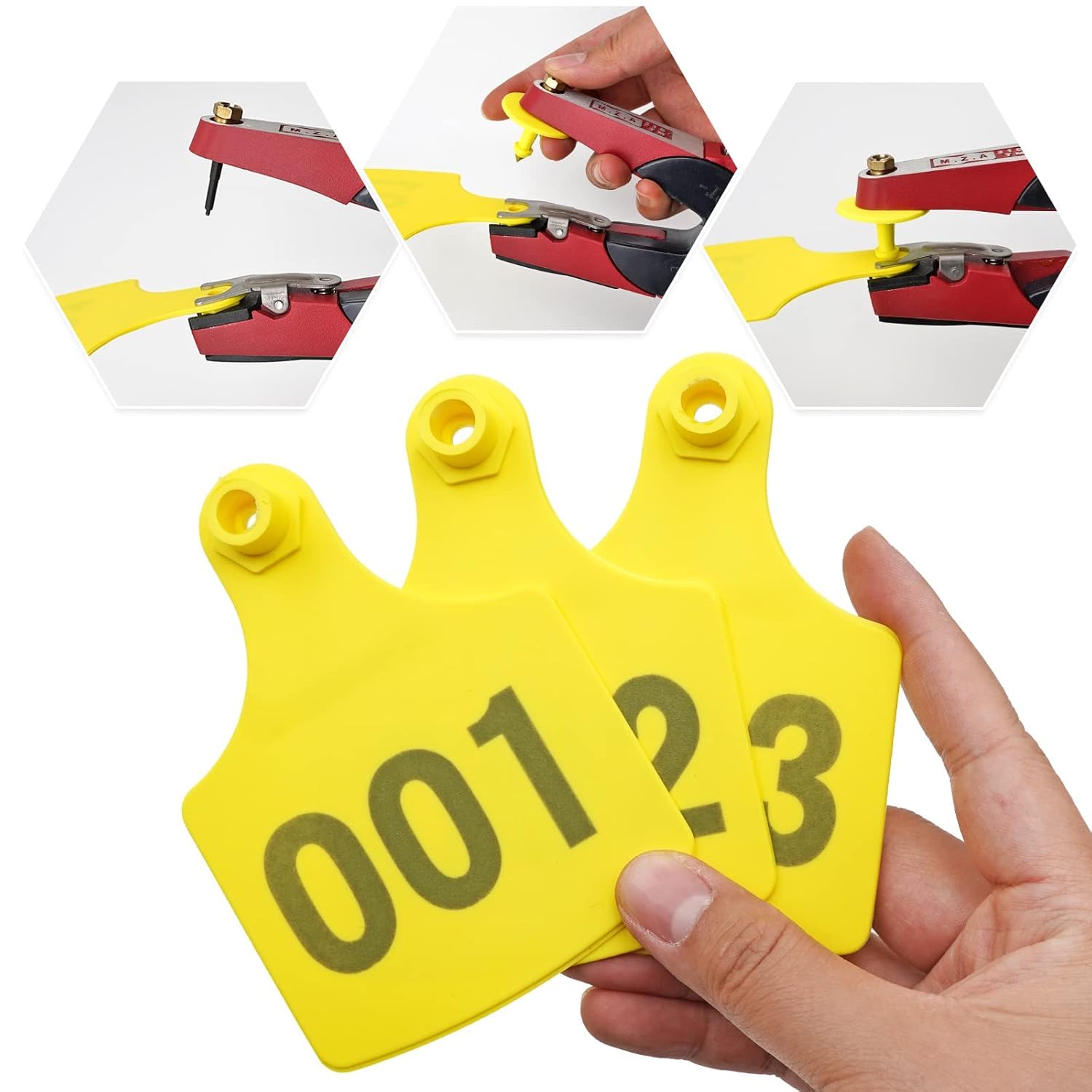 100 sztuk plastikowych kolczyków do uszu zwierząt gospodarskich identyfikator zwierząt wielokolorowe różne rozmiary żółte 6 x 7,5 cm (2,36 x 2,95 cala), 301-400)
