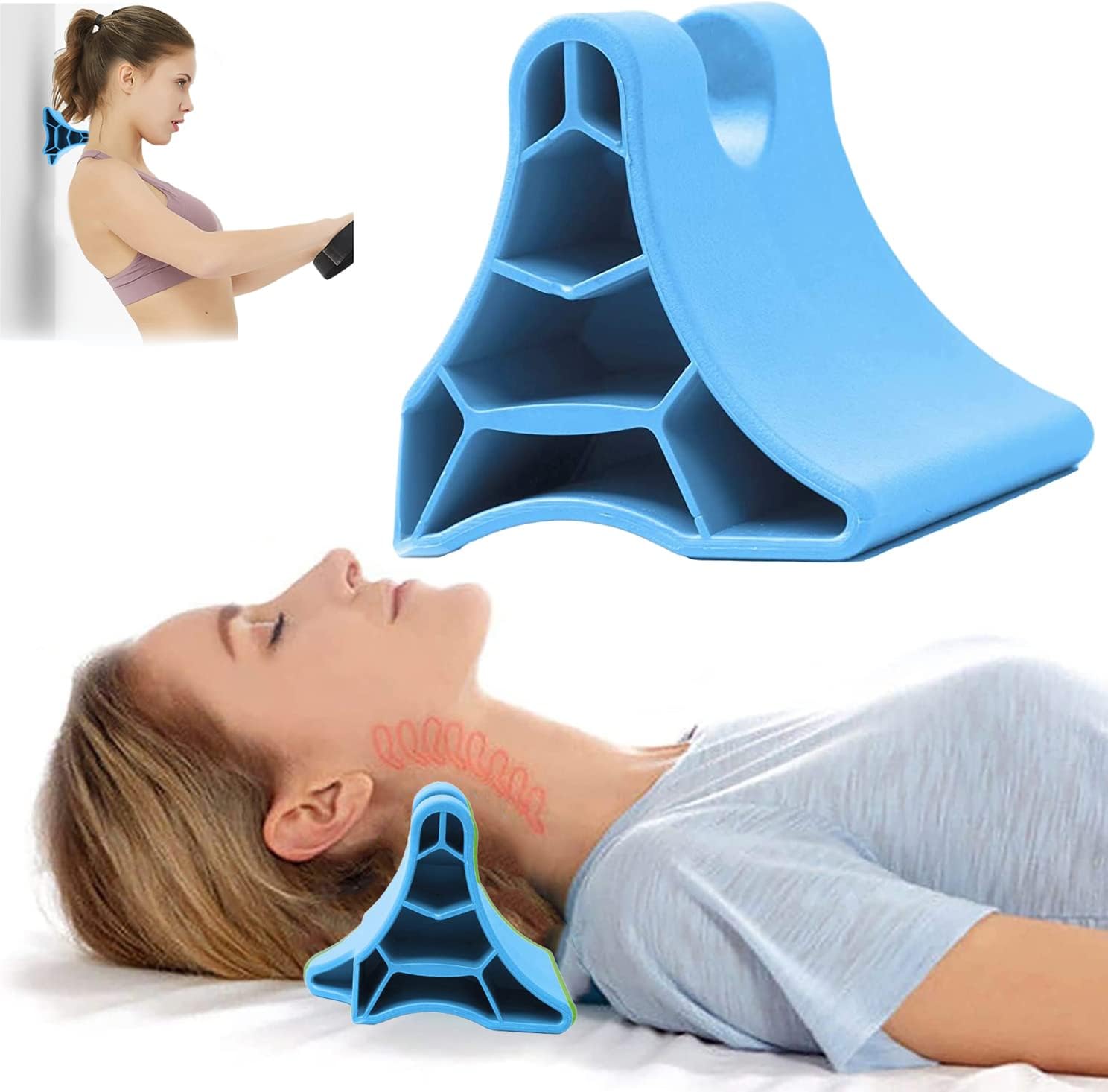 Occipital Release Tool, Suboccipital Release Device, Red, Neck Wedge, and Neck Shoulder Pain Relief Muscle Release Tool Manual Back Massager, Tension Headache Migraine Reliever (Blue)